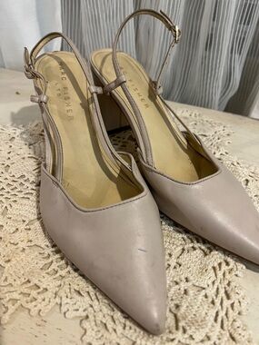 Marc Fisher LTD Taupe Slingback Block Heel Pumps Size 7.5M Pointed Toe